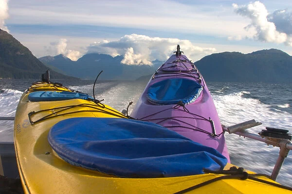 N. A. USA, Alaska. Taking a sea kayak trip out from Valdez harbor on the way to
