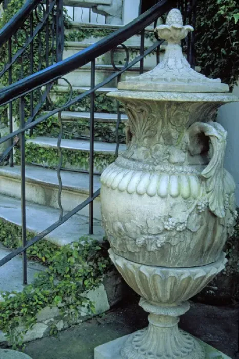 Framed Print : N. A. USA, Georgia, Savannah. Large urn near steps Framed Print : N. A. USA, Georgia, Savannah. Large urn near steps
