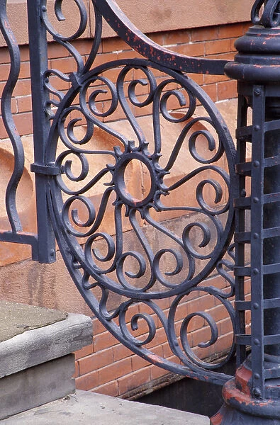 N. A. USA, Georgia, Savannah. Ornate wrought iron detail on Factors Walk