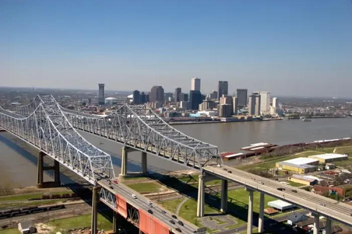 Framed Print : N. A. USA, Louisiana, New Orleans. Aerial of Mississippi River bridges Framed Print : N. A. USA, Louisiana, New Orleans. Aerial of Mississippi River bridges