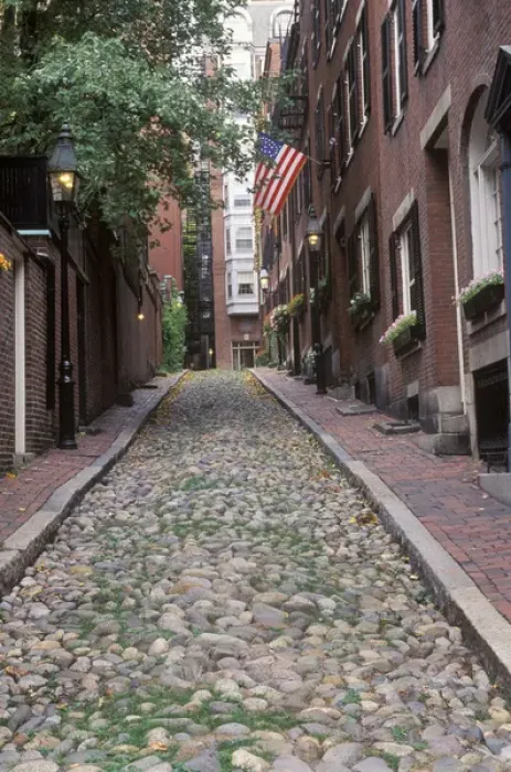 Framed Print : N. A. USA, Massachussetts, Boston, Beacon Hill, Cobblestone Street