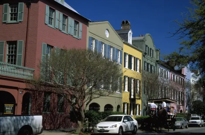 Framed Print : N. A. USA, South Carolina, Charleston. Colorful historic homes on Rainbow Row