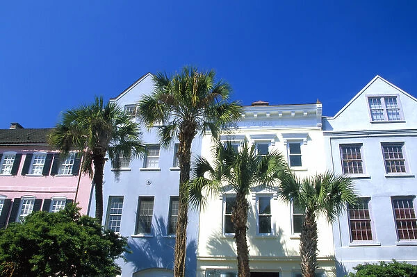 N. A. USA, South Carolina, Charleston. Pastel colored homes in the historic district