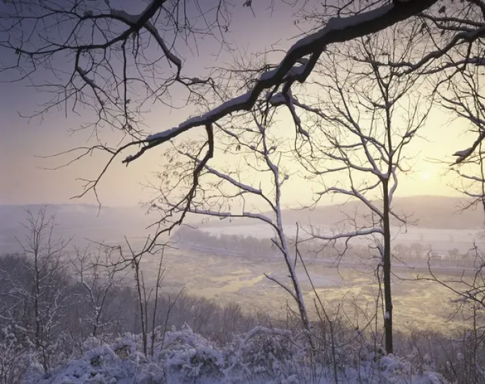 Framed Print : N. A. USA, Tennessee. Great Smokey Mountains National Park, Cades Cove. Snow covered