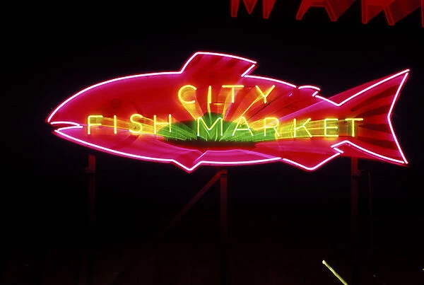 N. A. USA, WA, Seattle, Pike Place Market Neon Sign