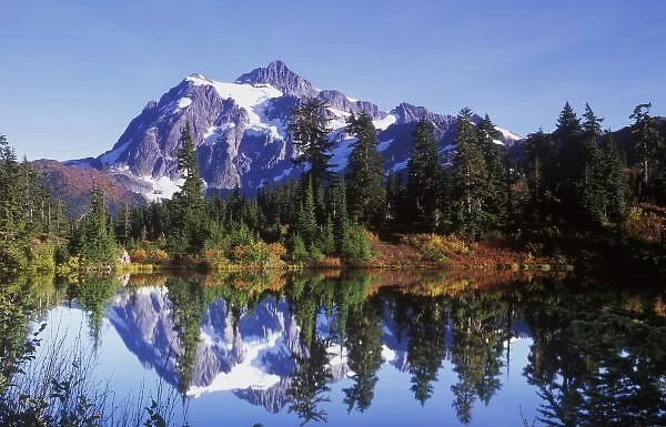 N. A. USA, Washington, Mt. Baker & Snoqualmie NF, Mt. Shuksan Reflected in Picture Lake