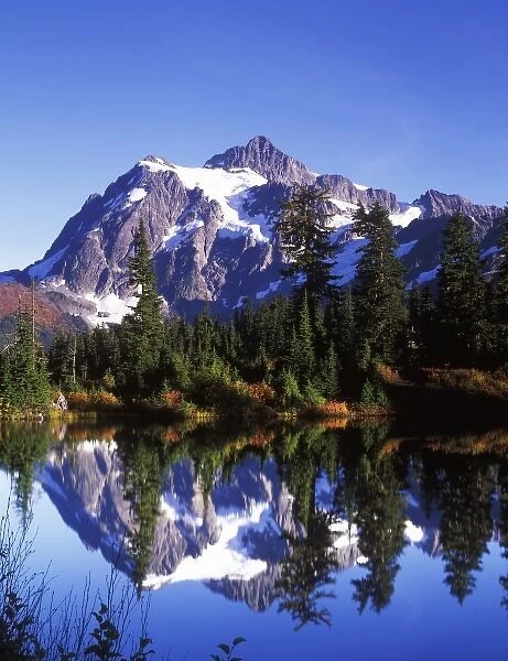 N. A. USA, Washington, Mt. Baker & Snoqualmie NF, Mt. Shuksan Reflected in Picture Lake