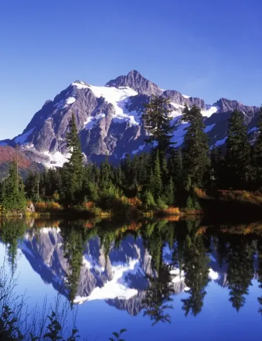 Framed Print : N. A. USA, Washington, Mt. Baker & Snoqualmie NF, Mt. Shuksan Reflected in Picture Lake