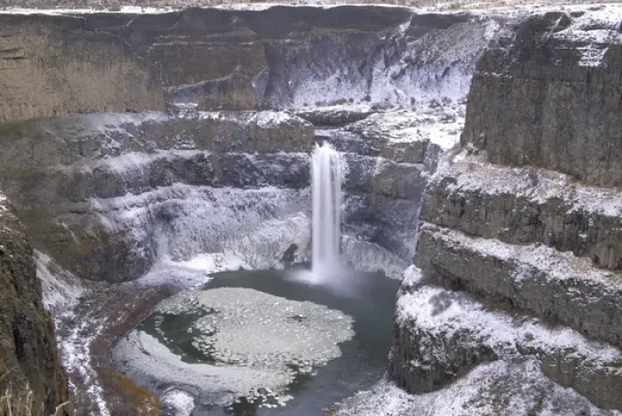 Framed Print : N. A. USA, Washington, Palouse Falls State Park. Palouse Falls in winter