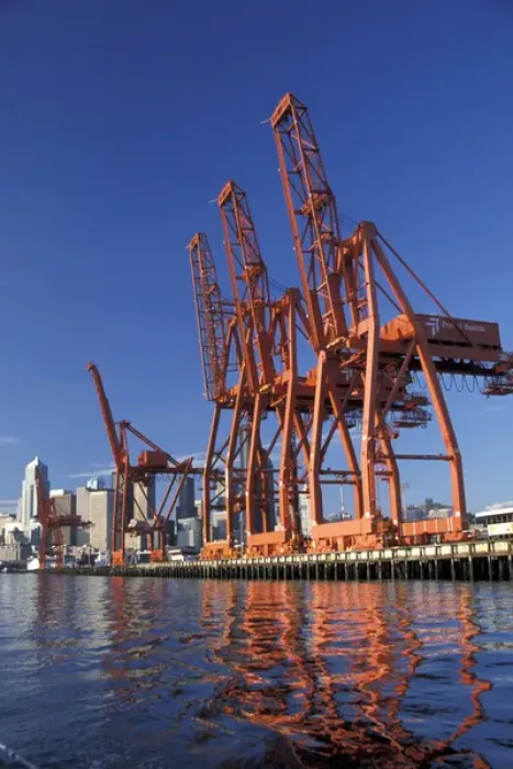 Framed Print : N. A. USA, Washington, Seattle. Cranes at Port of Seattle