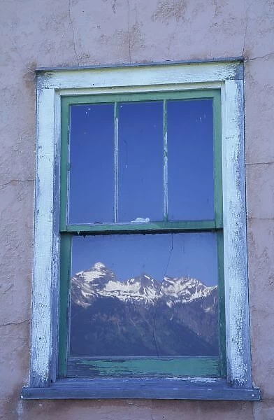 N. A. USA, Wyoming, Grand Teton National Park, Window reflection
