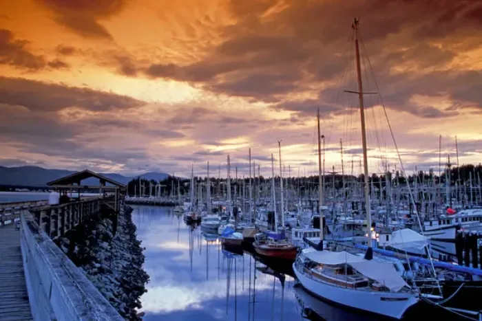 Framed Print : NA, Canada, BC, Comox Harbor, boats, sunset, filtered sky Framed Print : NA, Canada, BC, Comox Harbor, boats, sunset, filtered sky