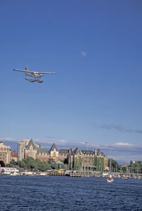 Framed Print : NA, Canada, BC, Victoria Harbor, Harbor Air float plane makes final approach Framed Print : NA, Canada, BC, Victoria Harbor, Harbor Air float plane makes final approach