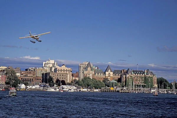 NA, Canada, BC, Victoria Harbor, Kenmore Air float plane makes final approach