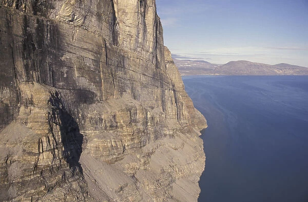 NA, Canada, Canadian Arctic, Baffin Island Aerial view of Itirbilung Fjord