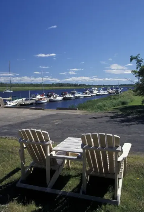Framed Print : NA, Canada, New Brunswick, Saint John River Valley, Gagetown Lawn chairs Framed Print : NA, Canada, New Brunswick, Saint John River Valley, Gagetown Lawn chairs