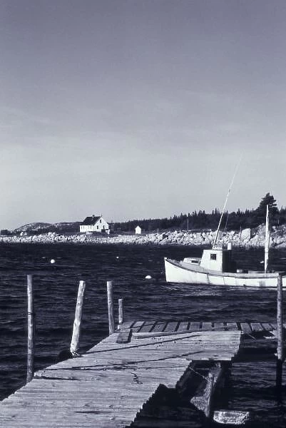 NA, Canada, Nova Scotia, Peggys Cove. Ocean inlet; black, and, white image