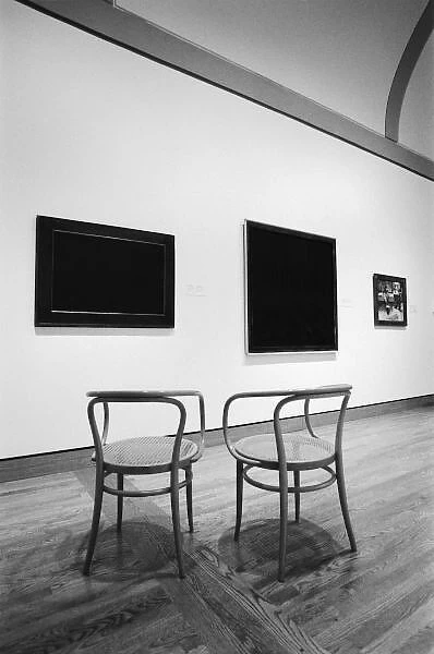 NA, Canada, Ontario, Ottawa. Black paintings and chairs, National Gallery