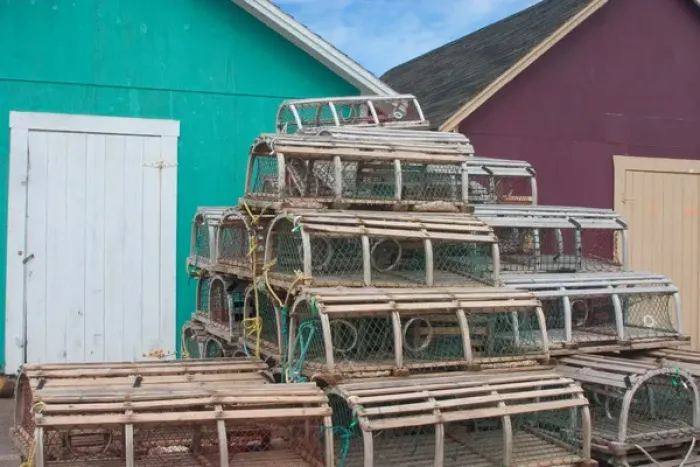 Framed Print : NA, Canada, Prince Edward Island, Malpeque Harbour. Fish sheds and lobster pots Framed Print : NA, Canada, Prince Edward Island, Malpeque Harbour. Fish sheds and lobster pots