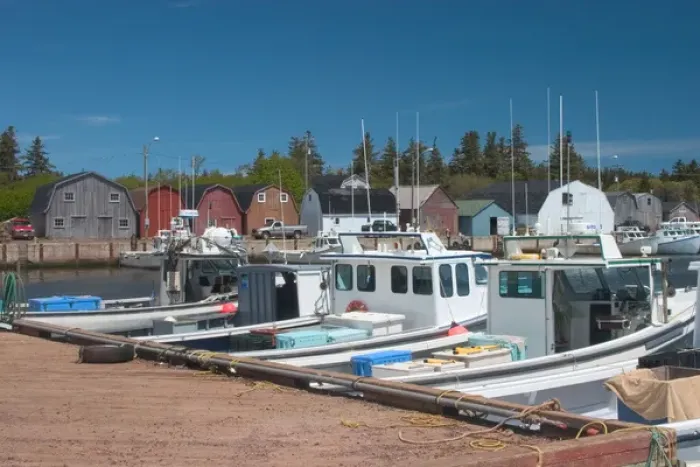 Framed Print : NA, Canada, Prince Edward Island, Malpeque Harbour. Fish sheds and lobster boats Framed Print : NA, Canada, Prince Edward Island, Malpeque Harbour. Fish sheds and lobster boats