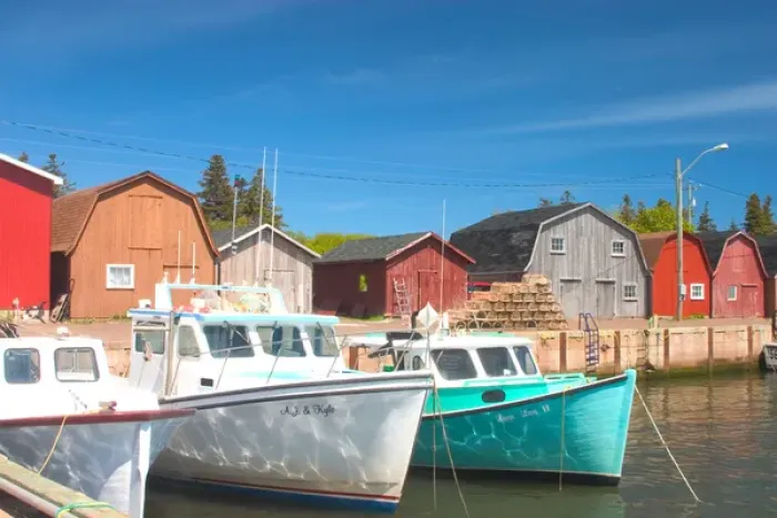 Framed Print : NA, Canada, Prince Edward Island, Malpeque Harbour. Fish sheds and lobster boats Framed Print : NA, Canada, Prince Edward Island, Malpeque Harbour. Fish sheds and lobster boats