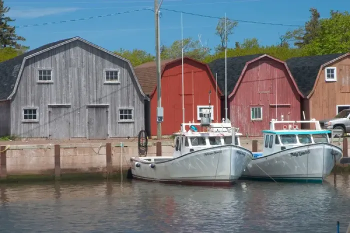 Framed Print : NA, Canada, Prince Edward Island, Malpeque Harbour. Fish sheds and lobster boats Framed Print : NA, Canada, Prince Edward Island, Malpeque Harbour. Fish sheds and lobster boats