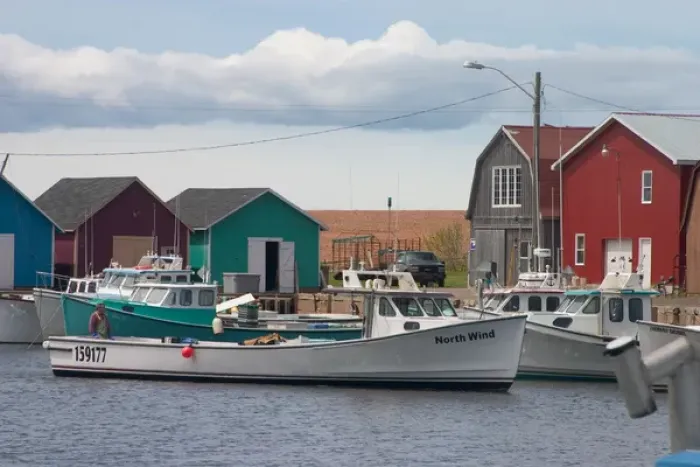 Framed Print : NA, Canada, Prince Edward Island, Malpeque Harbour. Lobster boats and fish sheds Framed Print : NA, Canada, Prince Edward Island, Malpeque Harbour. Lobster boats and fish sheds
