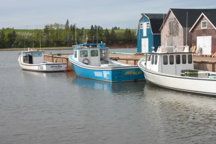 Framed Print : NA, Canada, Prince Edward Island, New London. Fishing sheds and lobster boats in harbour Framed Print : NA, Canada, Prince Edward Island, New London. Fishing sheds and lobster boats in harbour