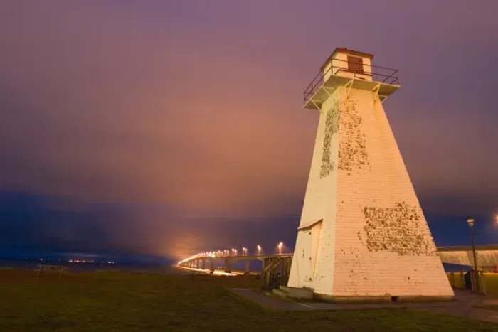 Framed Print : NA, Canada, Prince Edward Island. Borden-Carleton lighthouse at night