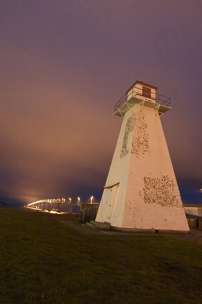 NA, Canada, Prince Edward Island. Borden-Carleton lighthouse at night