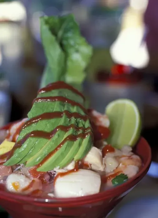 Framed Print : NA, Mexico, Puerto Vallarta, Punta Mita. Close up of avocado and ceviche appetizer