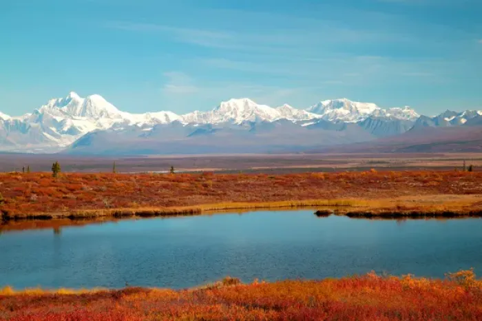 Framed Print : NA, USA, AK, Lake and Mountains along Denali Highway, Autumn Framed Print : NA, USA, AK, Lake and Mountains along Denali Highway, Autumn