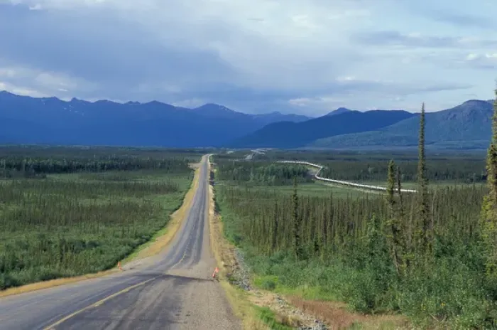 Framed Print : NA, USA, Alaska, Brooks Range, James Dalton Highway and Trans-Alaska Pipeline