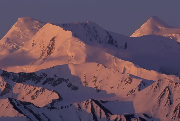 Framed Print : NA, USA, Alaska, Denali National Park. Early morning sunrise lights Alaska Range peaks