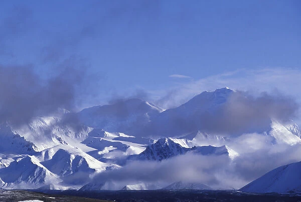 NA, USA, Alaska, Denali National Park. Clouds part around Mount McKinley and Alaska