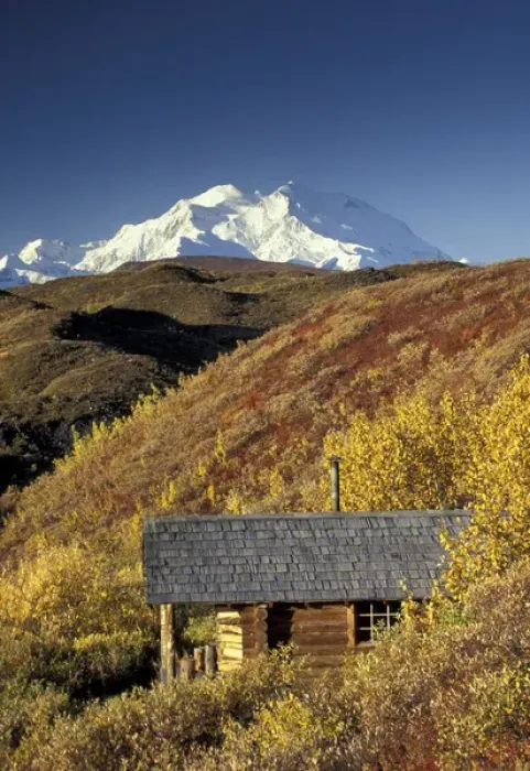 Framed Print : NA, USA, Alaska. Denali National Park. Cabin and Denali