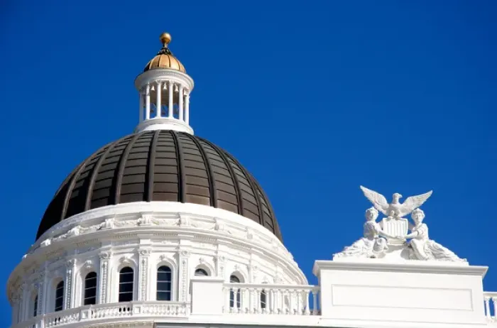 Framed Print : NA, USA, California, Sacramento. The dome and sculpture on top of the California