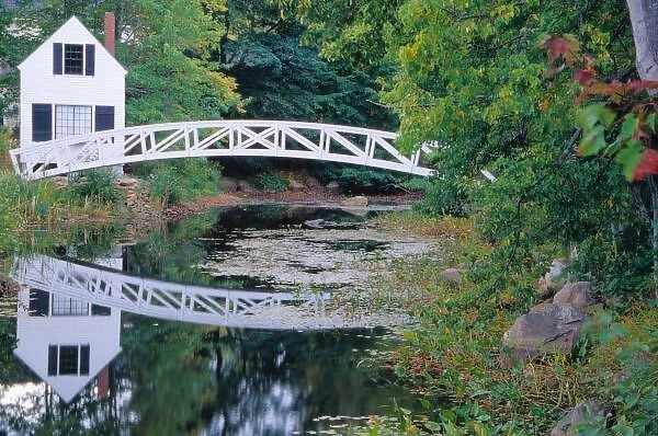 NA, USA, Maine. Bridge over pond in Somesville