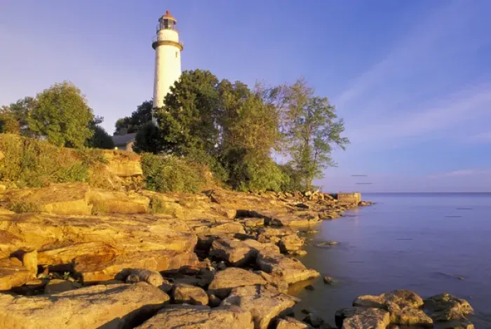 Framed Print : NA, USA, Michigan, Lake Huron Pointe Aux Barques Lighthouse