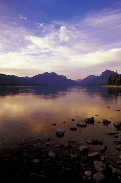 NA, USA, Montana, Glacier NP Sunset along Lake McDonald