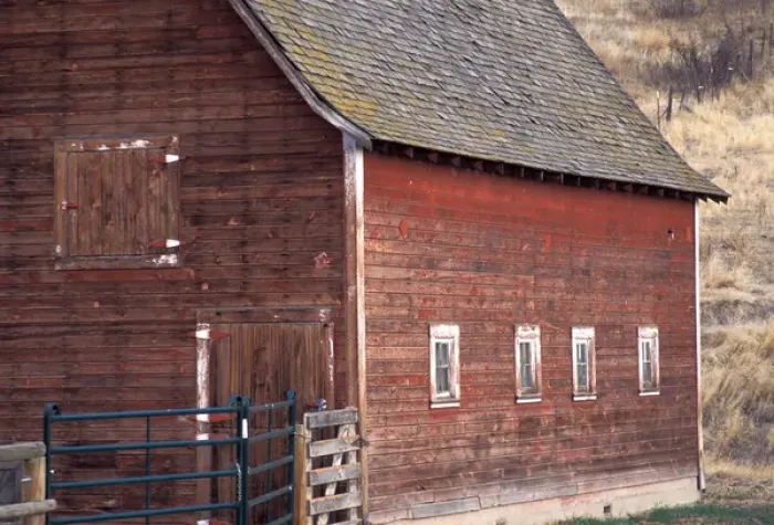 Framed Print : NA, USA, NE Oregon, Wallowa County, east side of red barn