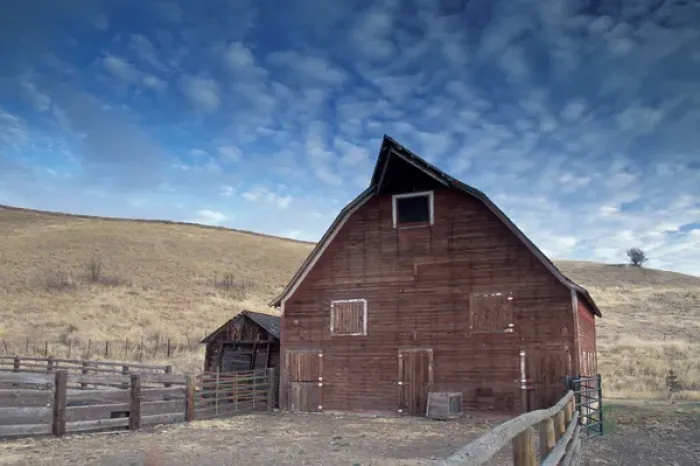 Framed Print : NA, USA, NE Oregon, Wallowa County, red barn