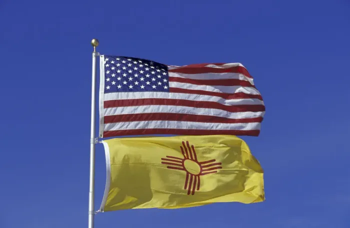 Framed Print : NA, USA, New Mexico United States and New Mexico flags