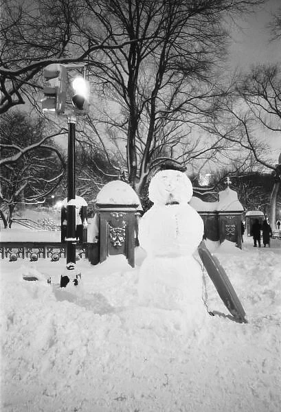 NA, USA, New York, New York City. Snowman in Central Park