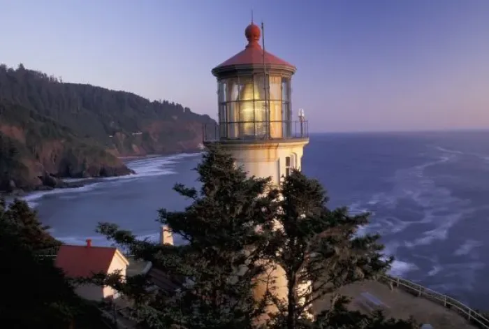 Framed Print : NA, USA, Oregon, Heceta Head Lighthouse, evening light