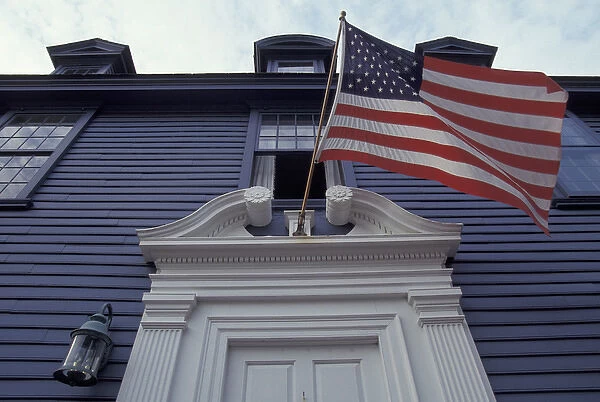 NA, USA, Rhode Island, Newport Flag detail along Thames Street