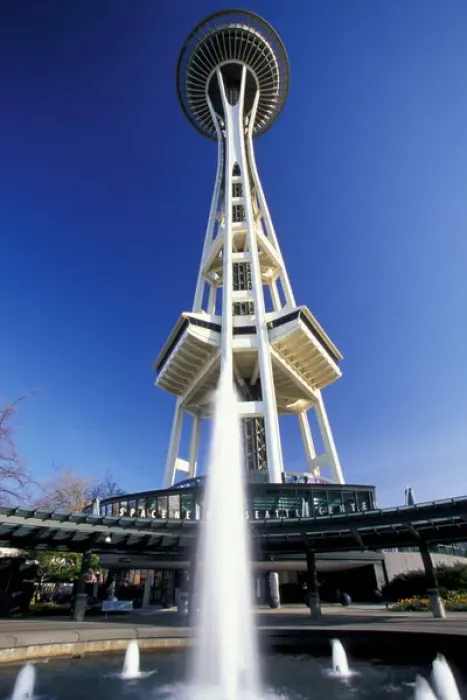 Framed Print : NA, USA, Seattle, Seattle Center, Wide-angle view of the Space Needle Framed Print : NA, USA, Seattle, Seattle Center, Wide-angle view of the Space Needle