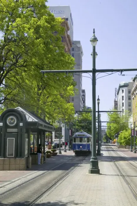 Framed Print : NA, USA, Tennessee, Memphis, Main Street Trolly and Park