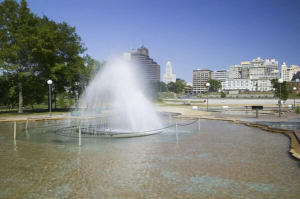 NA, USA, Tennessee, Memphis, Mud Island Park, Fountains and River Map