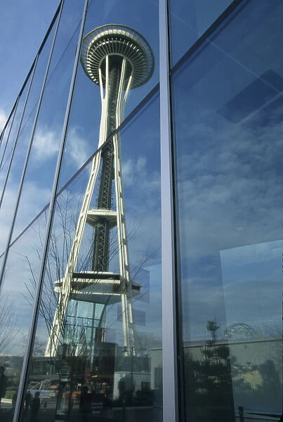 NA, USA, WA, Seattle. Space Needle reflection